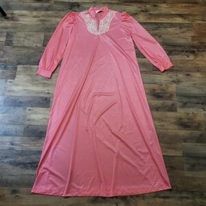 Vintage Sans Souci 3/4th Sleeve Pink Lace Maxi Nightgown Slip Dress Size Medium